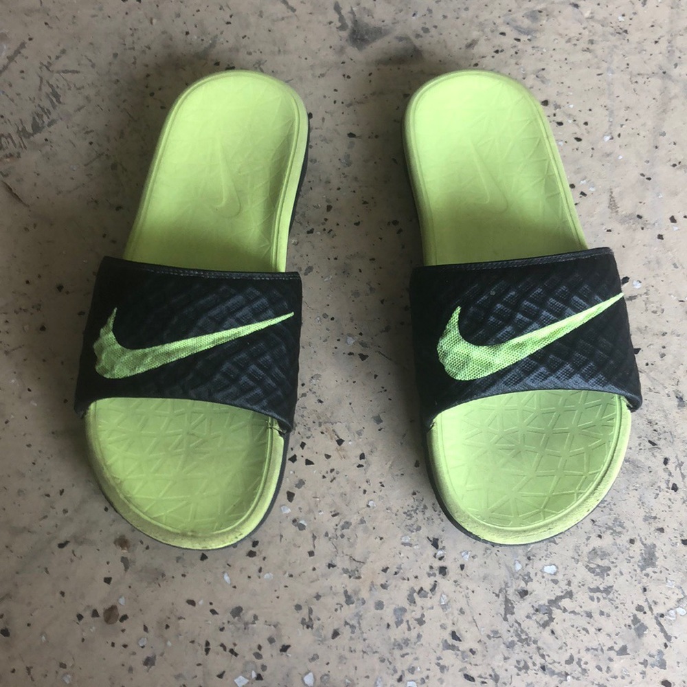 Chartruse and Black Nike Slides